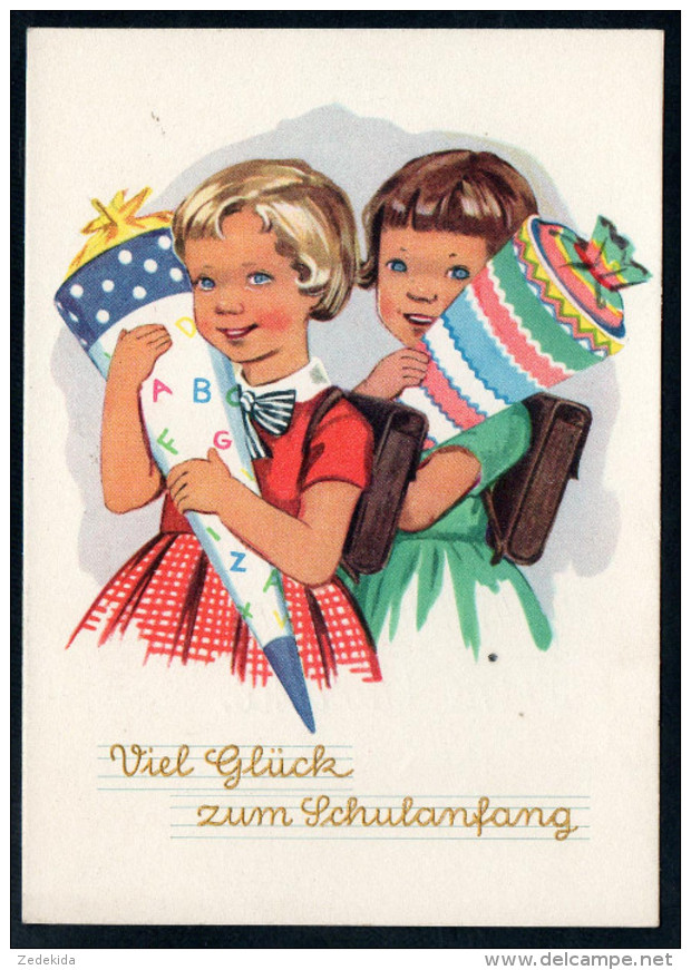 8573 - Alte Glückwunschkarte - Schulanfang - Kinder Mit Zuckertüte - Meissner & Buch - DDR 1959 - Premier Jour D'école