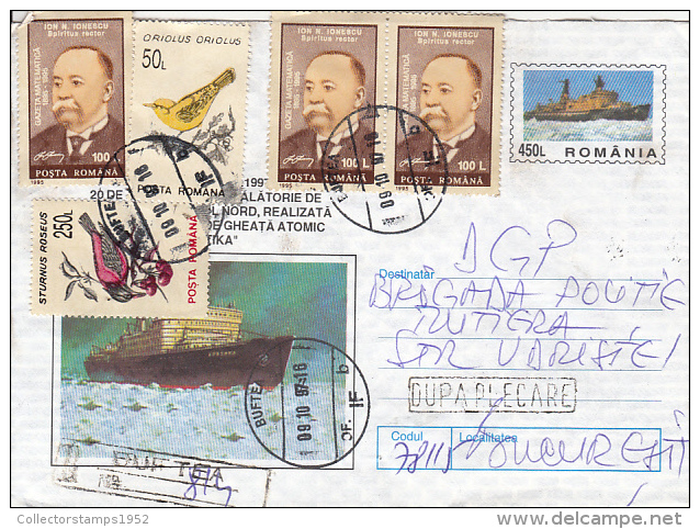 52938- ARKTIKA POLAR ICEBREAKER SHIP, REGISTERED COVER STATIONERY, 1997, ROMANIA - Barcos Polares Y Rompehielos