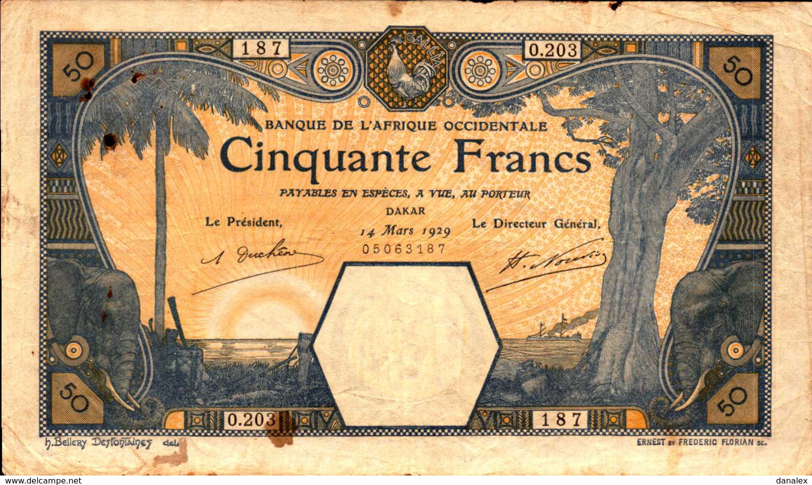 BANQUE AFRIQUE OCCIDENTALE  50 FRANCS Du 14-03-1929  Pick 9Bc - États D'Afrique De L'Ouest