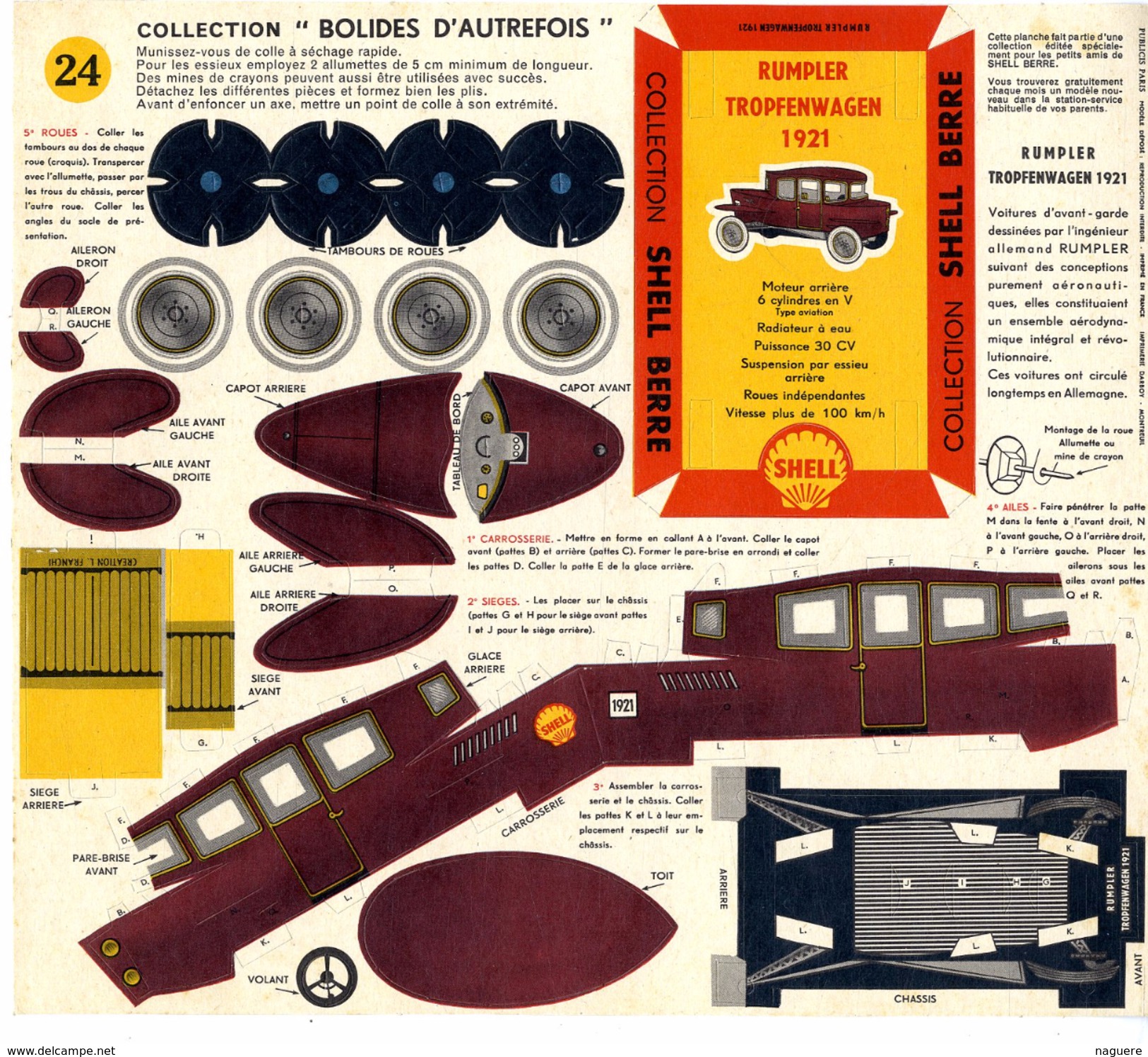 RUMPLER TROPFENWAGEN 1921 COLLECTION SCHELL BERRE   BOLIDES D AUTREFOIS   MAQUETTE EN CARTON  EDITION ANNEE 50 - Paper Models / Lasercut