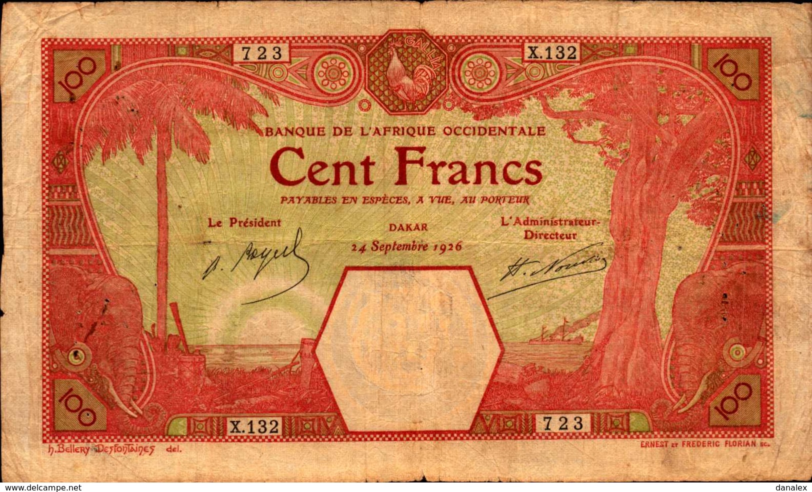 BANQUE AFRIQUE OCCIDENTALE  100 FRANCS Du 14-09-1926 Pick 11Bb  RARE - West African States