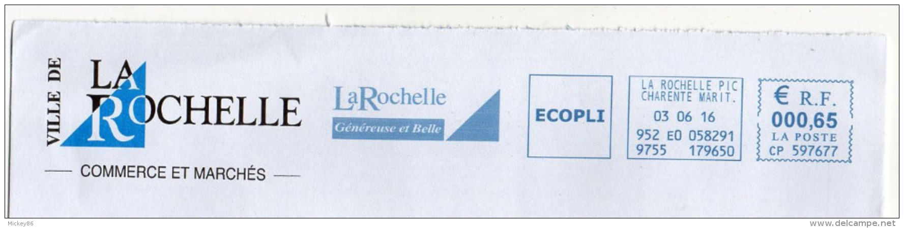 2016-EMA--Ville De LA ROCHELLE "Généreuse Et Rebelle"-Commerces Et Marchés-écopli-machine CP 597677 - EMA (Empreintes Machines à Affranchir)