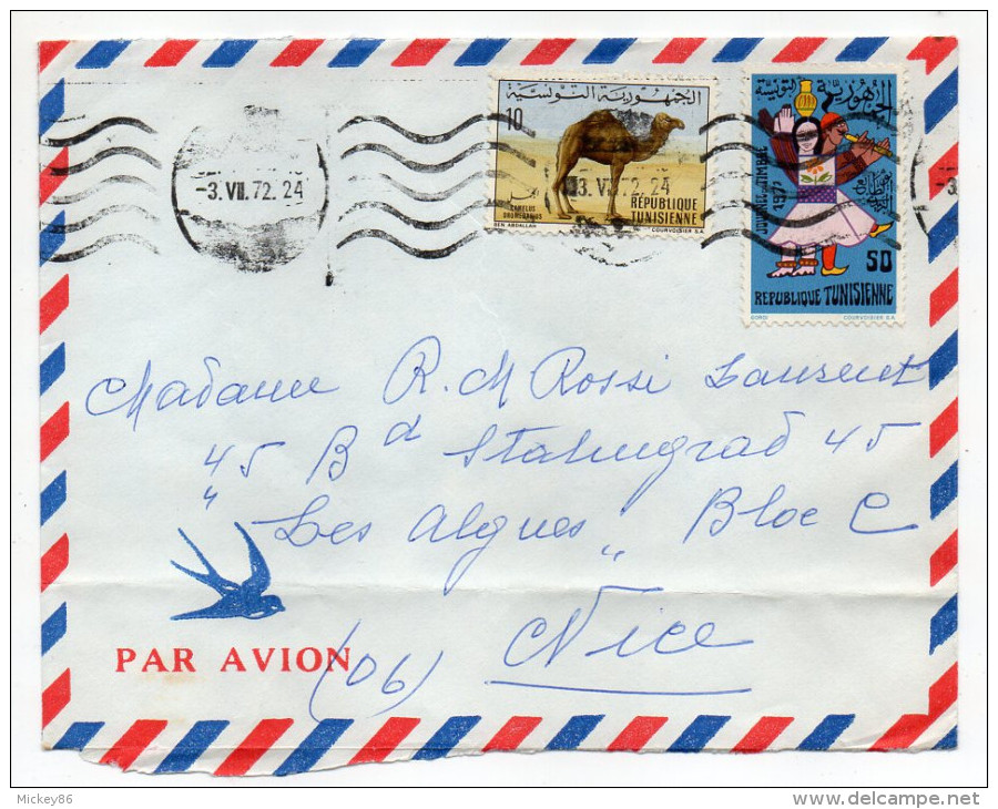 Tunisie--1972--Lettre De TUNIS Pour Nice (France)--timbres Chameau Ou Dromadaire+journée Timbre 71 - Tunisie (1956-...)