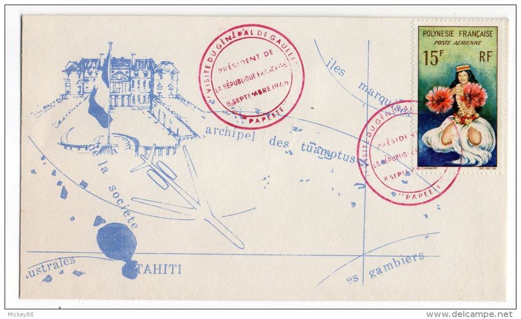 Polynésie Française--Cachet Rouge Commémoratif"Visite Du Général De Gaulle-Papeete-8 Septembre 1966"sur Lettre Souvenir - Lettres & Documents