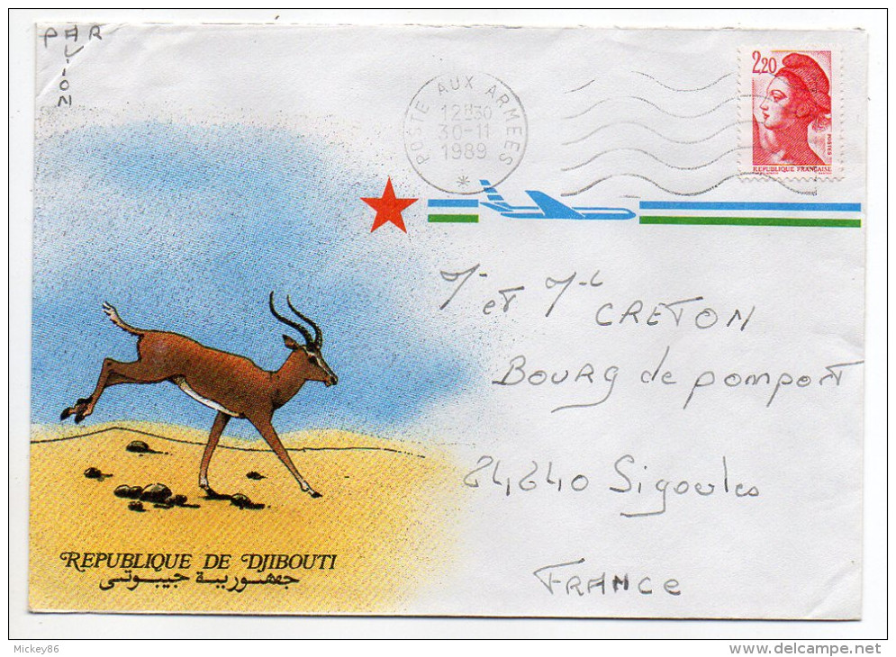 Djibouti--1989--Lettre "Poste Aux Armées" Pour SIGOULES-24--Illustration Gazelle "République De Djibouti" - Djibouti (1977-...)