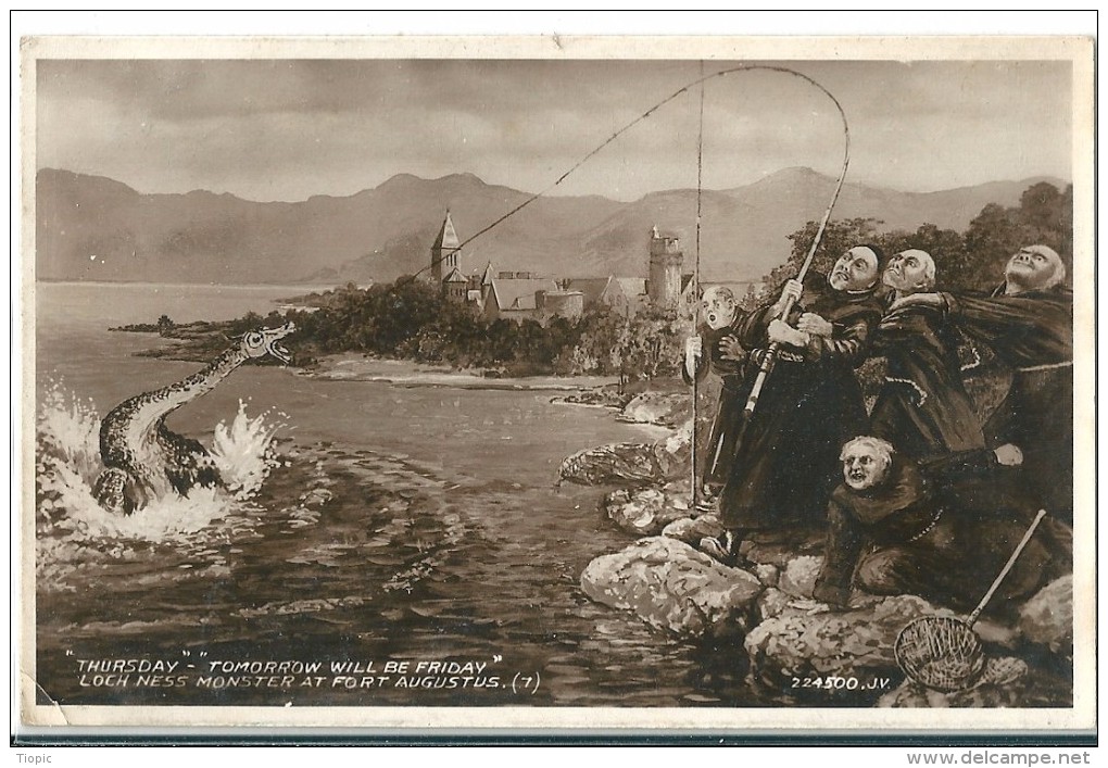 C.P.A.  Humoristique   ANGLAISE   Sur  La  Prise  A  La  Pêche  Du  Monstre  De  LOCH - NESS       £  ( 1 Angle Cassé ) - Humour