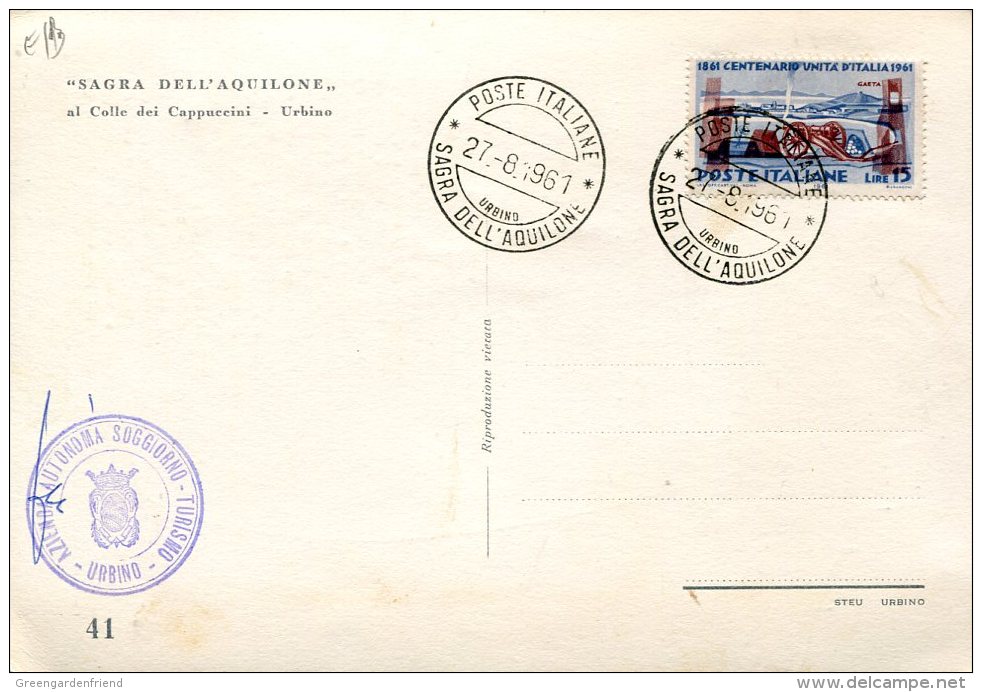 16266 Italia, Special Postmark 1961 Urbino, Sagra Dell'aquilone, Kite Fest -  Festes Des Cerf-volant - Other & Unclassified