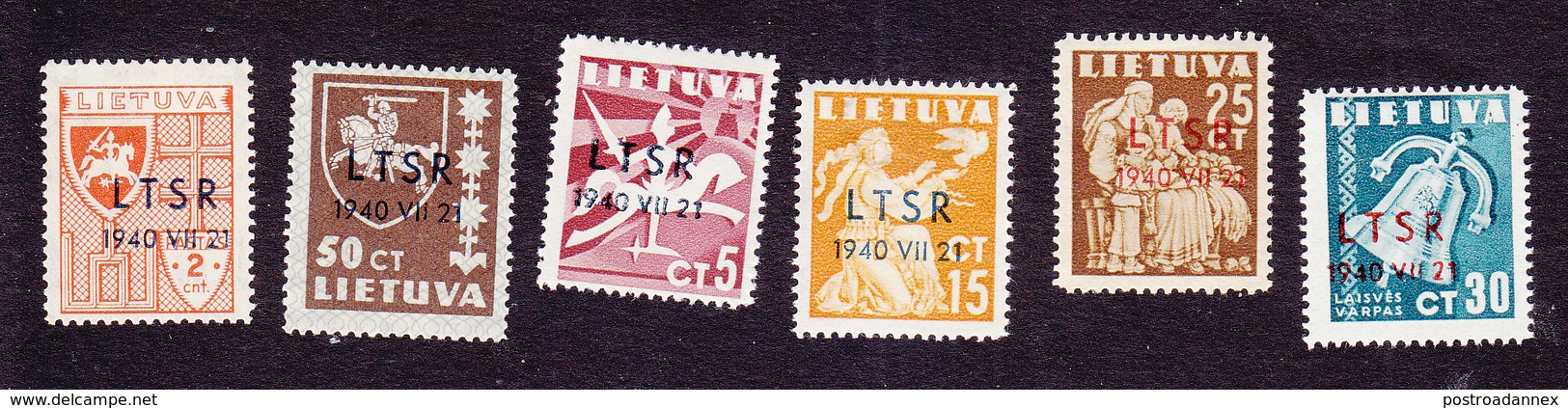 Lithuania, Scott #2N9-2N11, 2N13-2N16, Mint Hinged, Earlier Issues Overprinted, Issued 1940 - Lithuania