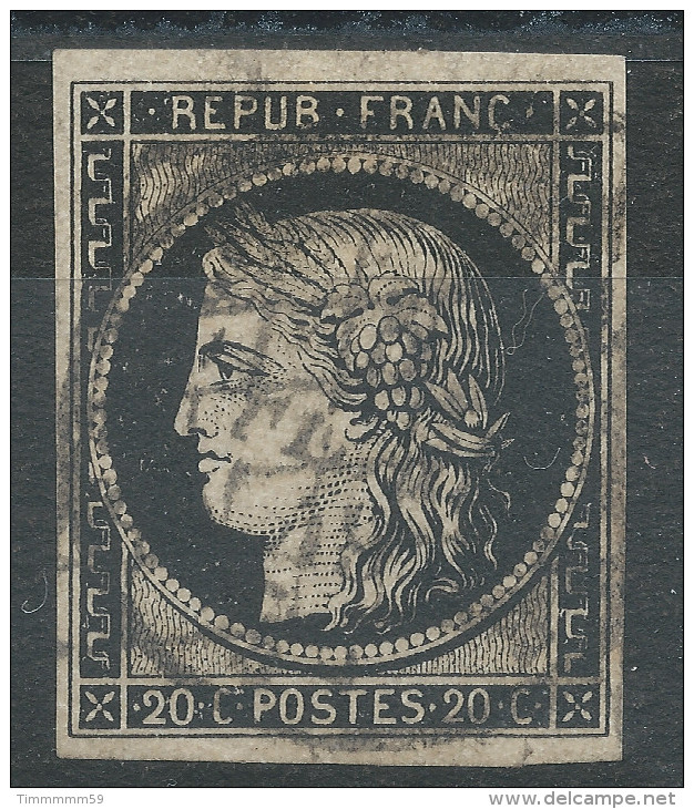 Lot N°33238  N°3, Oblit Grille De 1849 Et Cachet à Date De Février 1849, Les Deux Oblitération Sur Le Timbre RARE - 1849-1850 Ceres