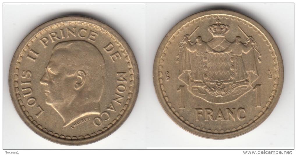 QUALITE **** MONACO - 1 FRANC 1945 (SANS DATE) - LOUIS II - BRONZE-ALUMINIUM **** EN ACHAT IMMEDIAT !!! - 1922-1949 Louis II