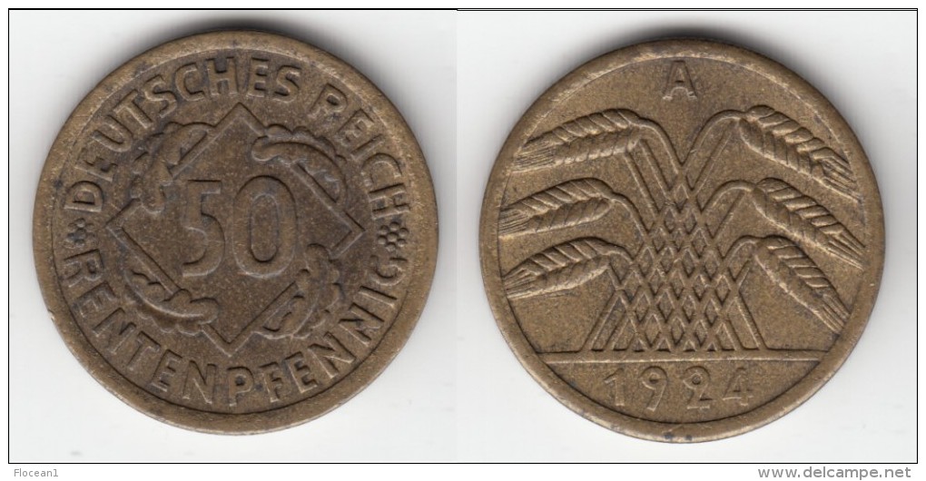 **** ALLEMAGNE - GERMANY - 50 RENTENPFENNIG 1924 A - WEIMAR REPUBLIC **** EN ACHAT IMMEDIAT - 50 Rentenpfennig & 50 Reichspfennig