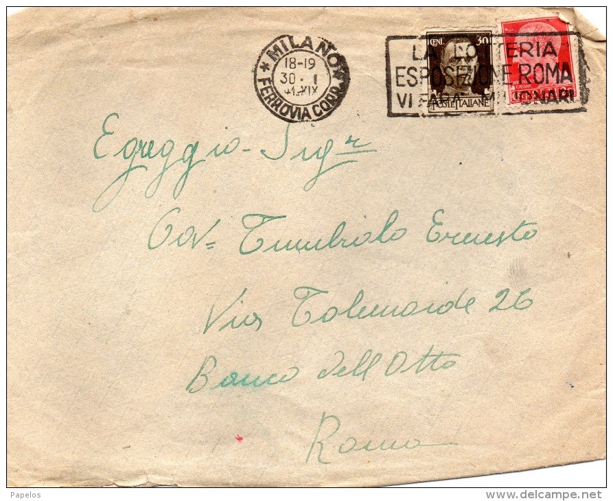 1941 LETTERA CON ANNULLO  MILANO + TARGHETTA - Storia Postale