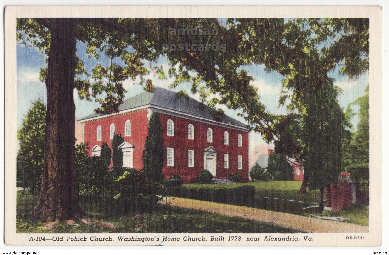 USA, ALEXANDRIA Virginia VA, OLD POHICK CHURCH, GEORGE WASHINGTON'S HOME CHURCH, 1952 Vintage Postcard [6384] - Alexandria