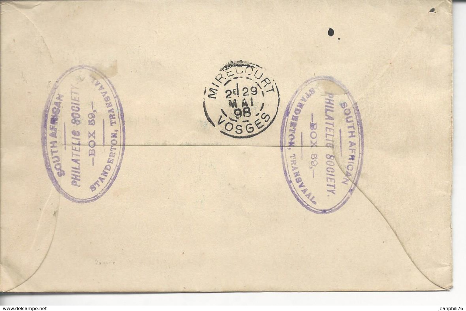 Transvaal  De Standerton>> Mirecourt 1898 Timbres 118 "south African Philatelic Society Standerton Transvaal - Autres & Non Classés