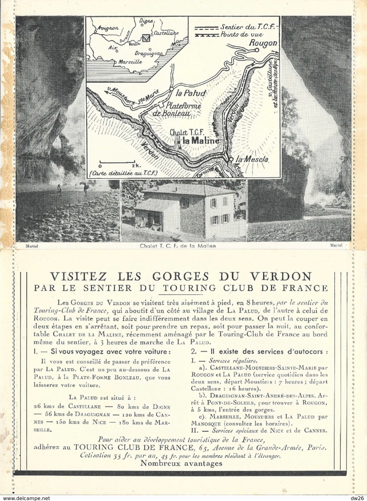 Carte-Lettre Offerte Par Le Touring-club De France - Les Gorges Du Verdon (sentier Et Chalet Du T.C.F.) - Autres & Non Classés