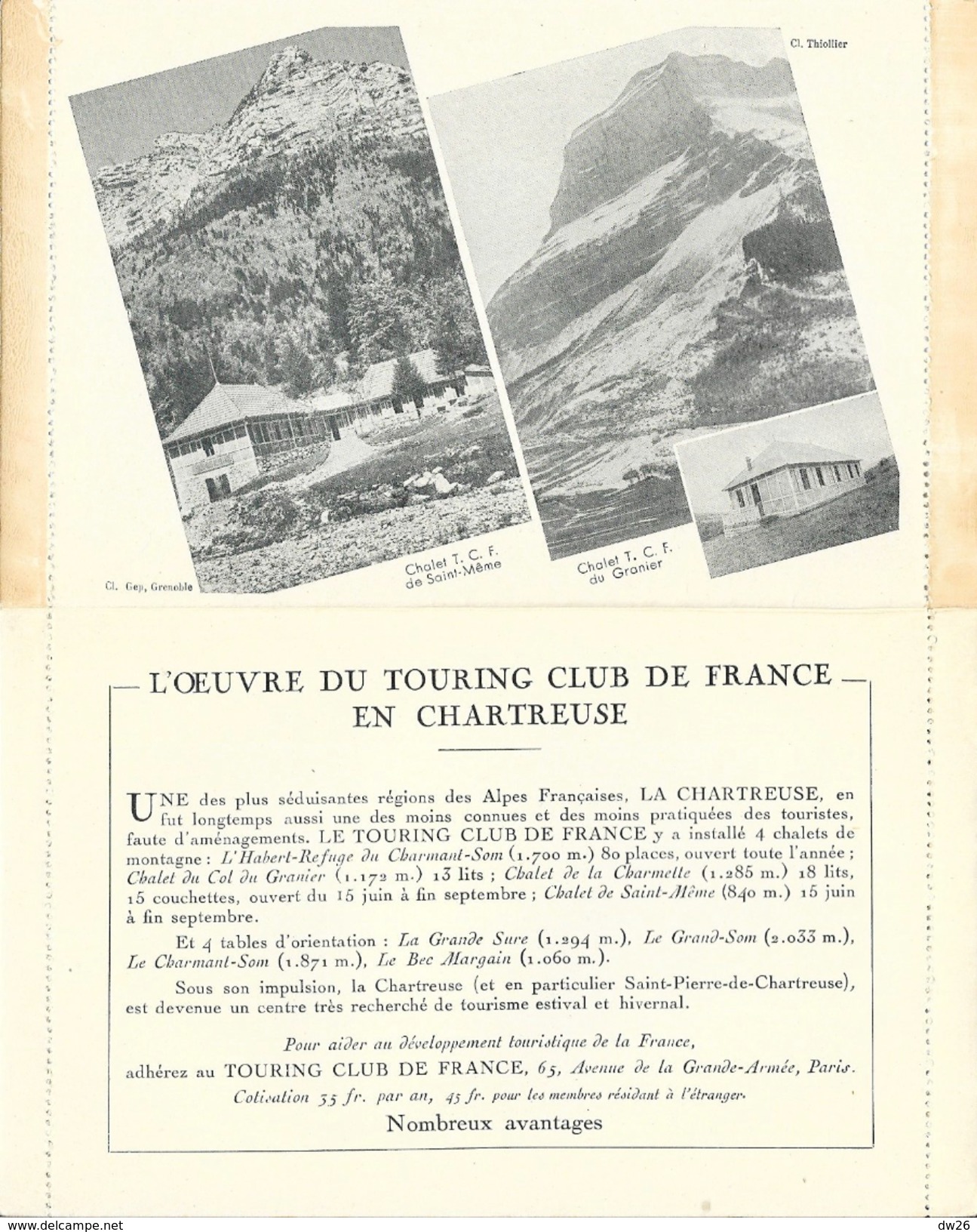 Carte-Lettre Offerte Par Le Touring-club De France - En Chartreuse (chalet Du T.C.F.) - Sonstige & Ohne Zuordnung