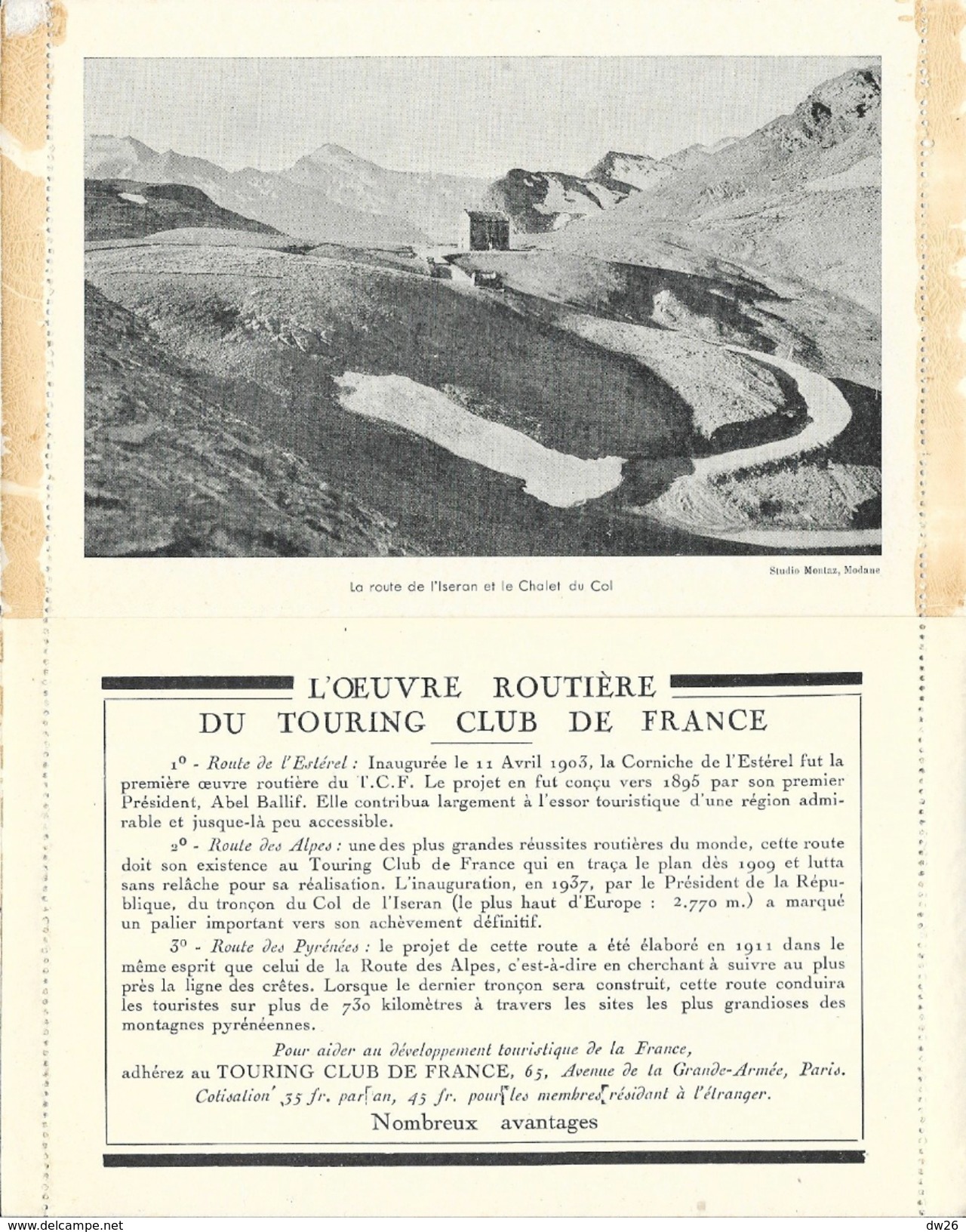 Carte-Lettre Offerte Par Le Touring-club De France - Route De L'Esterel, Des Alpes, Des Pyrénées - Autres & Non Classés