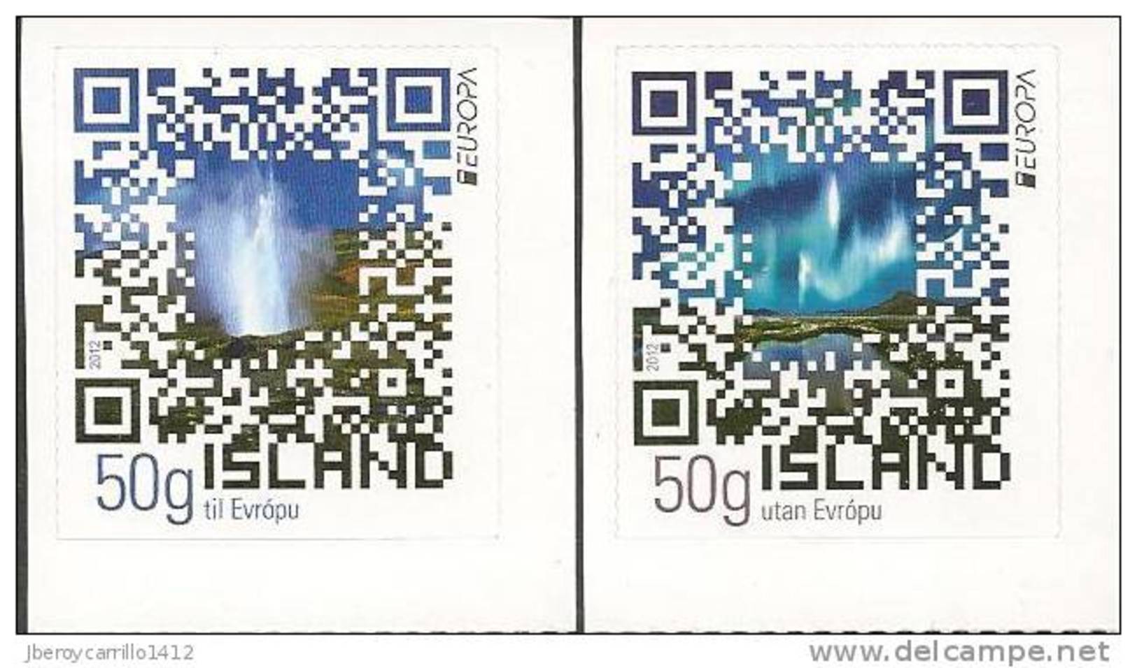 ISLANDIA/ ICELAND/ ISLAND-- EUROPA 2012 -TEMA ANUAL " VISITE ISLANDIA ".- SERIE De 2 V. ADHESIVOS Procedentes Del CARNET - 2012