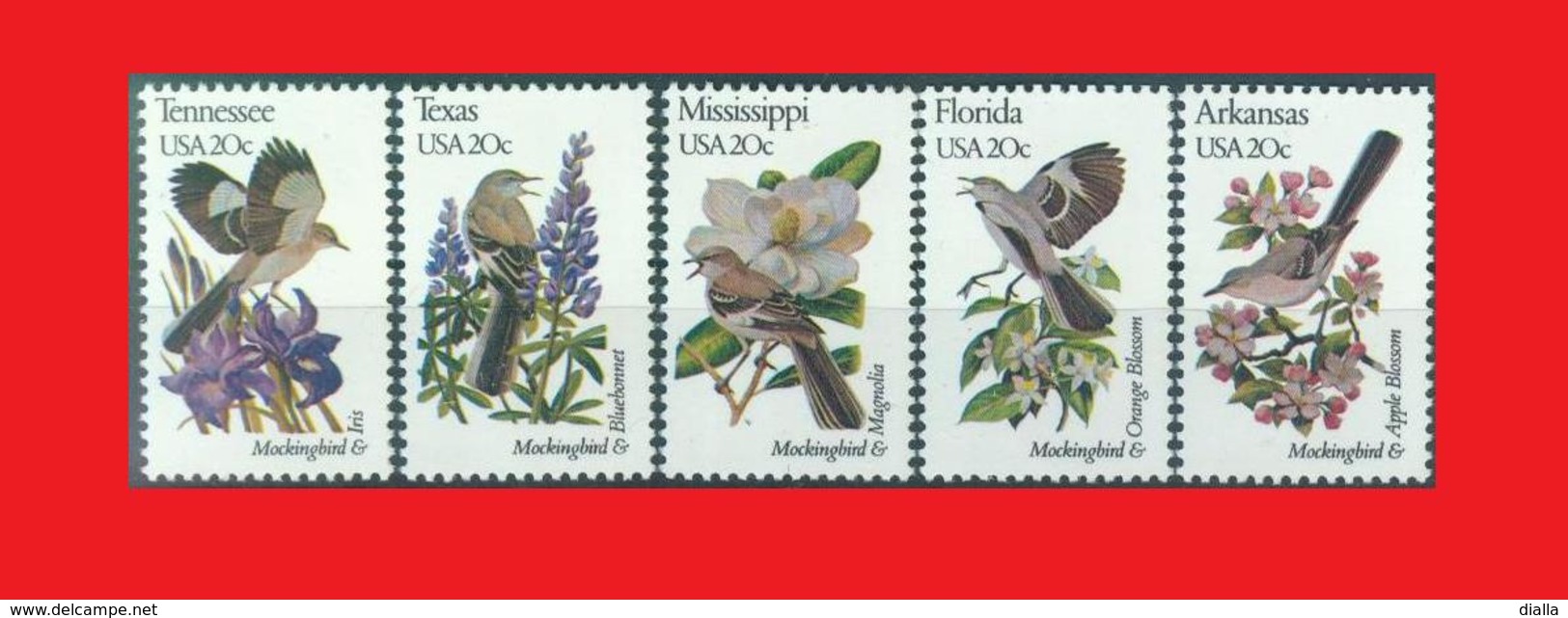 USA 1982 Birds & Flowers, Oiseaux & Fleurs, Mockingbird Moqueur Polyglotte  MNH ** - Songbirds & Tree Dwellers