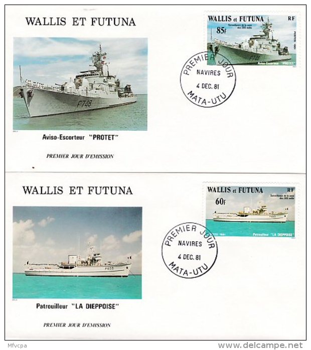 L4N128 WALLIS ET FUTUNA 1981 Bateaux FDC Navires  La Dieppoise 60f, Protet 85f Mata-Utu 04 12 1981/2 Envel.  Illus. - FDC