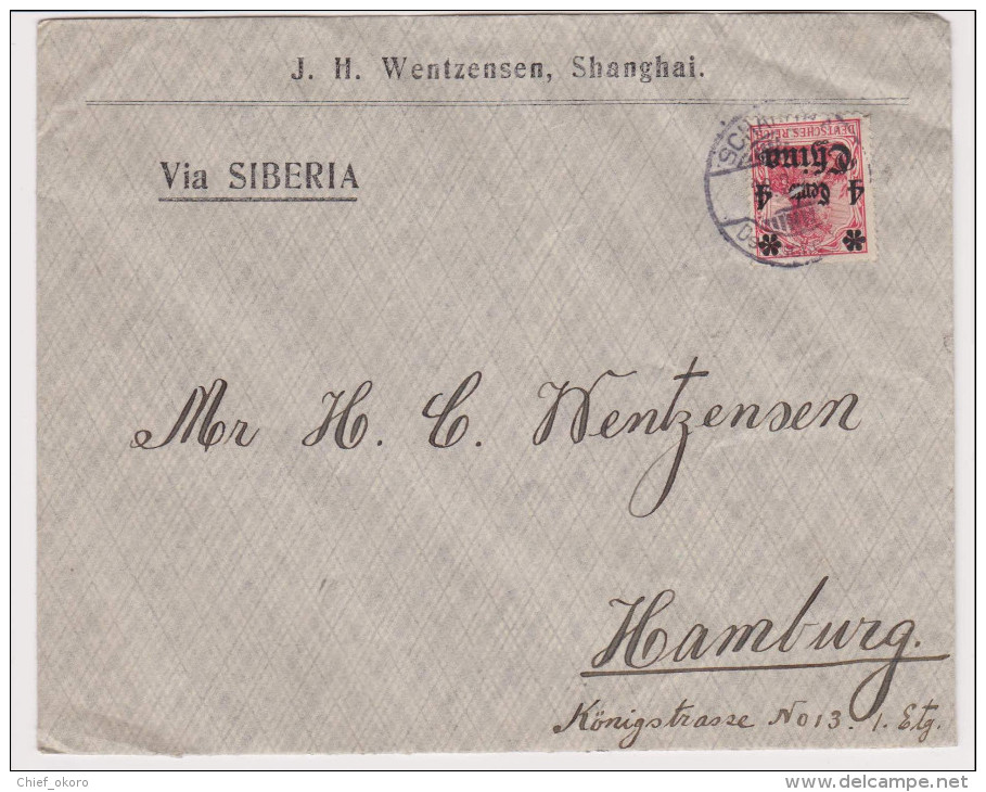 DR China 1914 (?) Brief Portogerecht Frankiert (4 Cents) Von Schanghai 28. 2. 14 (?) Nach Hamburg - China (offices)