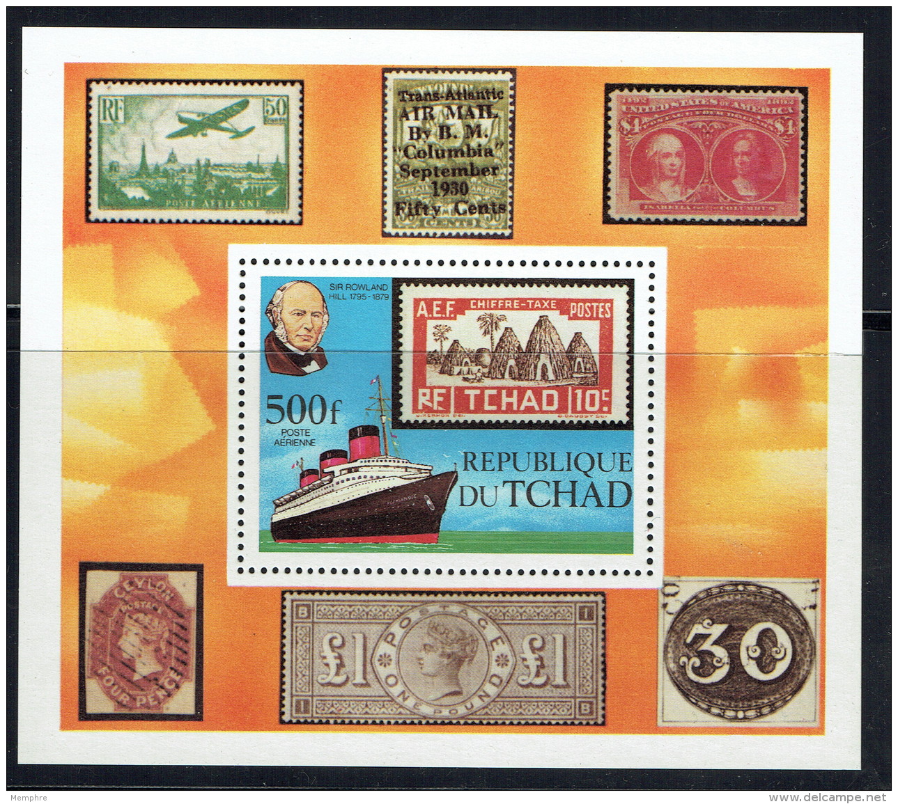 1979  Sir Rowland Hill, Timbes Sur Timbre  Bloc-feuillet ** - Chad (1960-...)