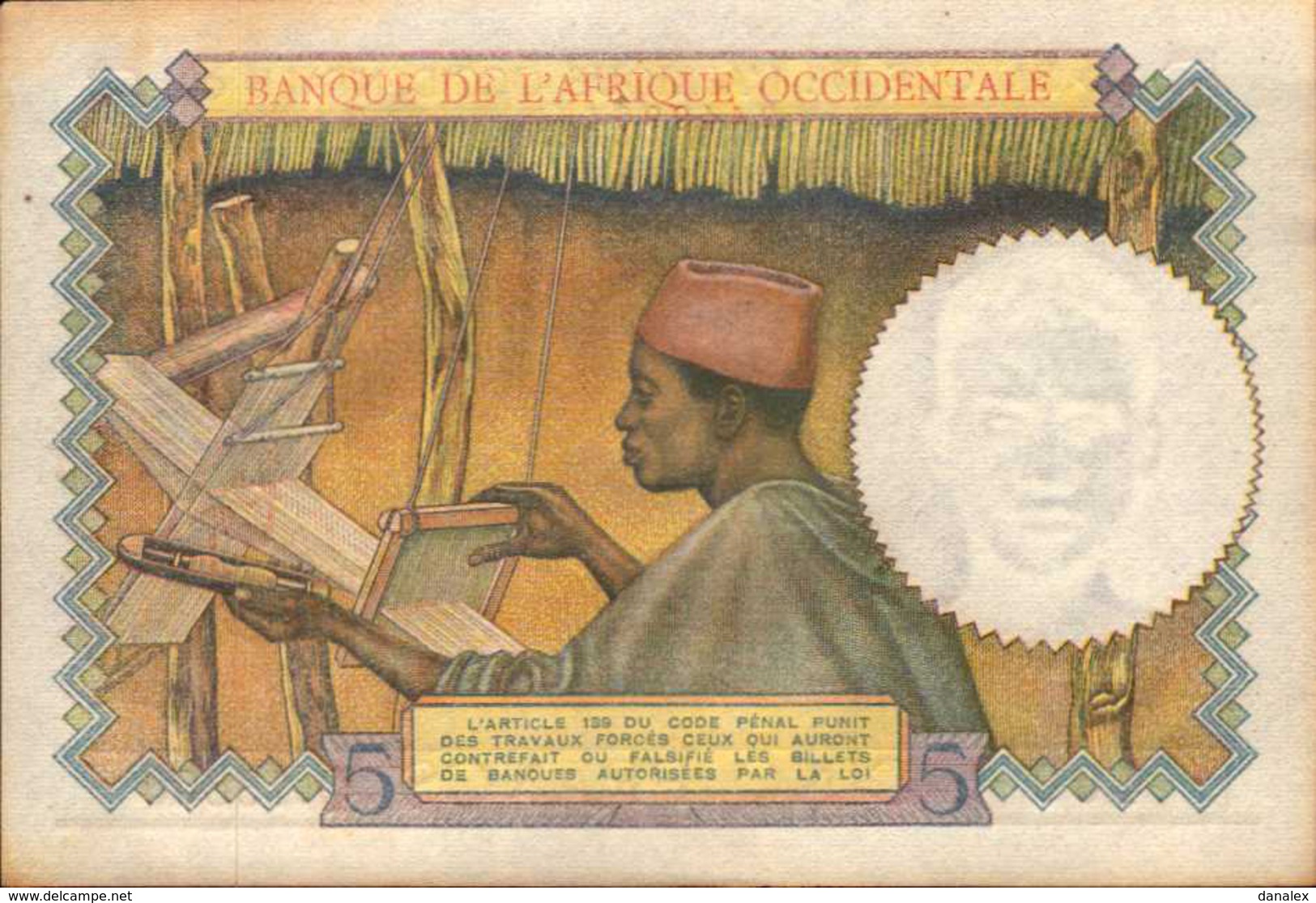 AFRIQUE OCCIDENTALE  5 FRANCS Du 2-3-43  Pick 26 AU/SPL  RARE - États D'Afrique De L'Ouest