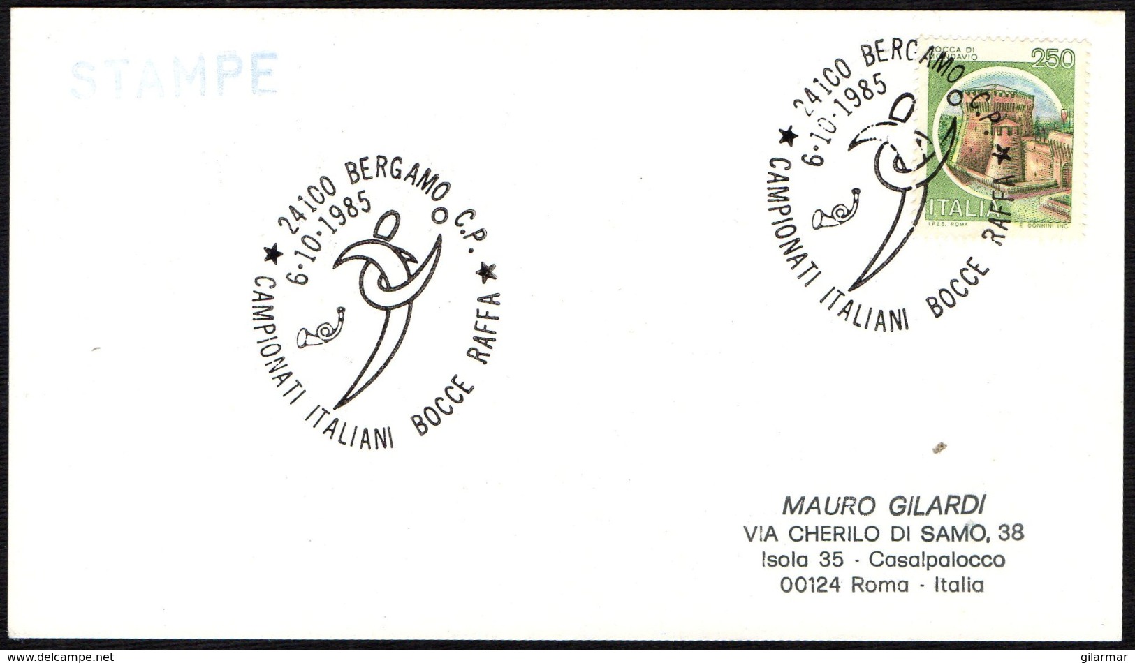 BOWLS - ITALIA BERGAMO 1985 - CAMPIONATI ITALIANI BOCCE RAFFA - CARD - Petanca