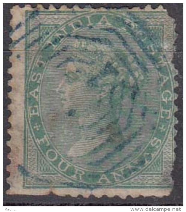 Four Annas Green Used 4as Elephant Watermark 1865 British India Used Renouf / Cooper, As Scan - 1858-79 Kronenkolonie