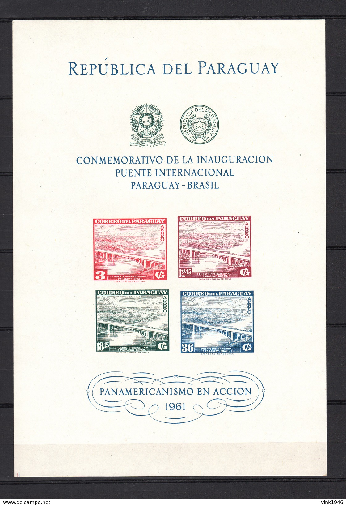 Paraguay 1961,4V In Block,IMP,bridges,bruggen,brücken,ponts,puentes,ponti,MNH/Postfris(L2880) - Ponts