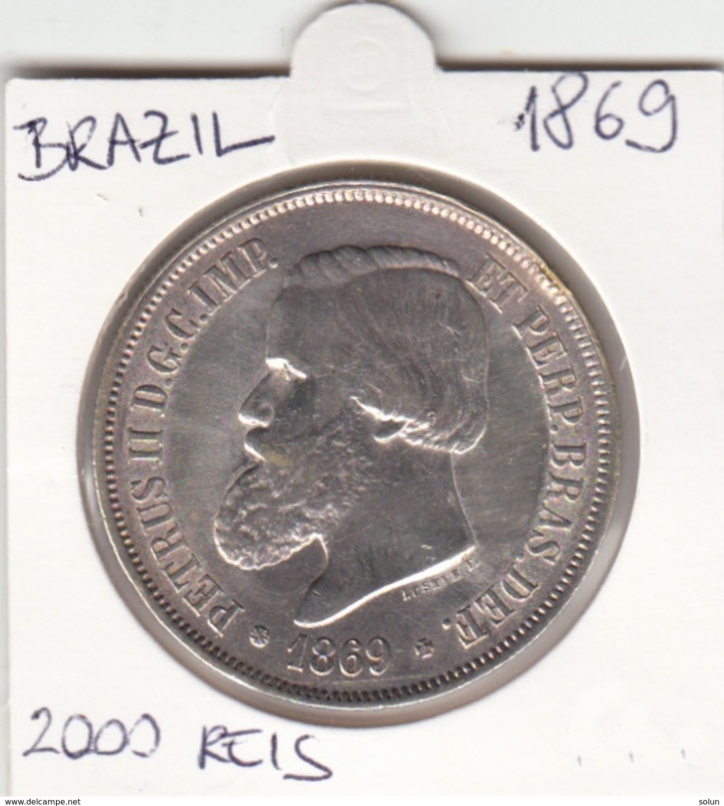BRAZIL 2000 REIS 1869 PEDRO II. SILVER COIN - Brésil