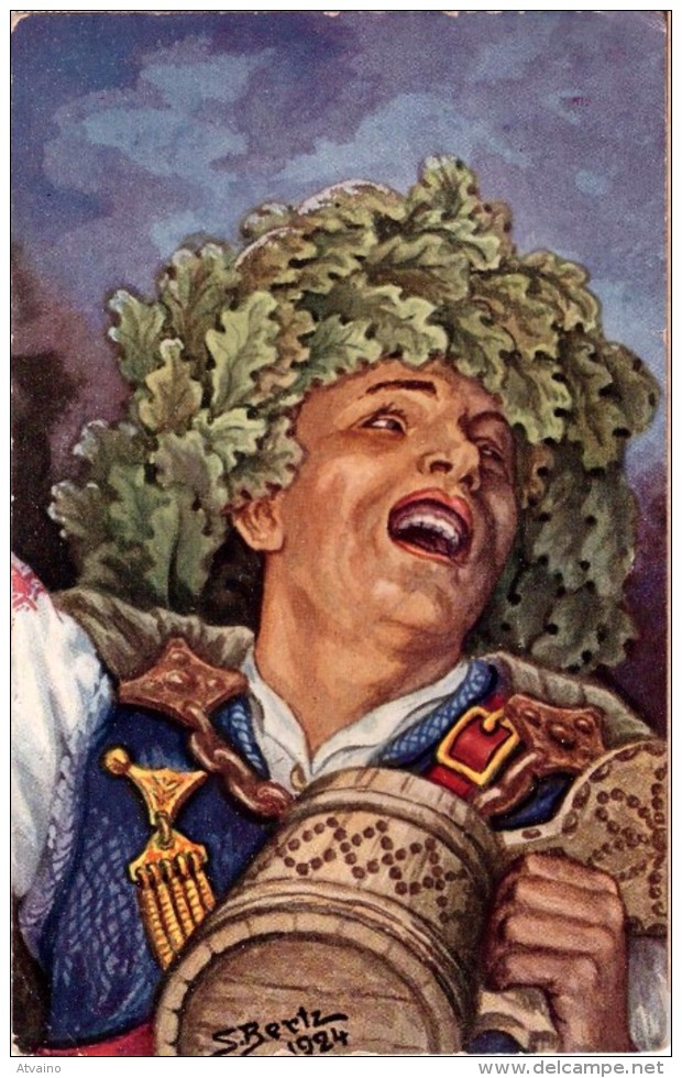 Latvia.LETTLAND.National Motif.Drawing By BERTZ.Folk Costume.Midsummer Greetings. - Latvia