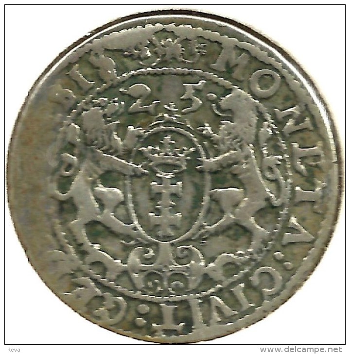 POLAND DANZIG 1 ORT 1/10 TH KING SIGISMUND III FRONT EMBLEM BACK 1625 AG SILVER KM15.2 F READ DESCRIPTION CAREFULLY !!! - Poland