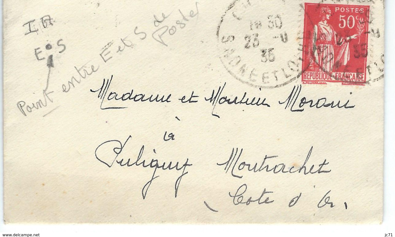 Type Paix- 50c Rouge- N° 283 YT - Variétés - Lettre - Mignonette- Bon état - A Voir- Point Entre Le E Et Le S De Poste. - Used Stamps