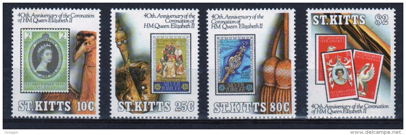 St Kitts Set Of Stamps Celebrating 40th Anniversary Of The Coronation Of Queen Elizabeth 1993. - St.Kitts And Nevis ( 1983-...)