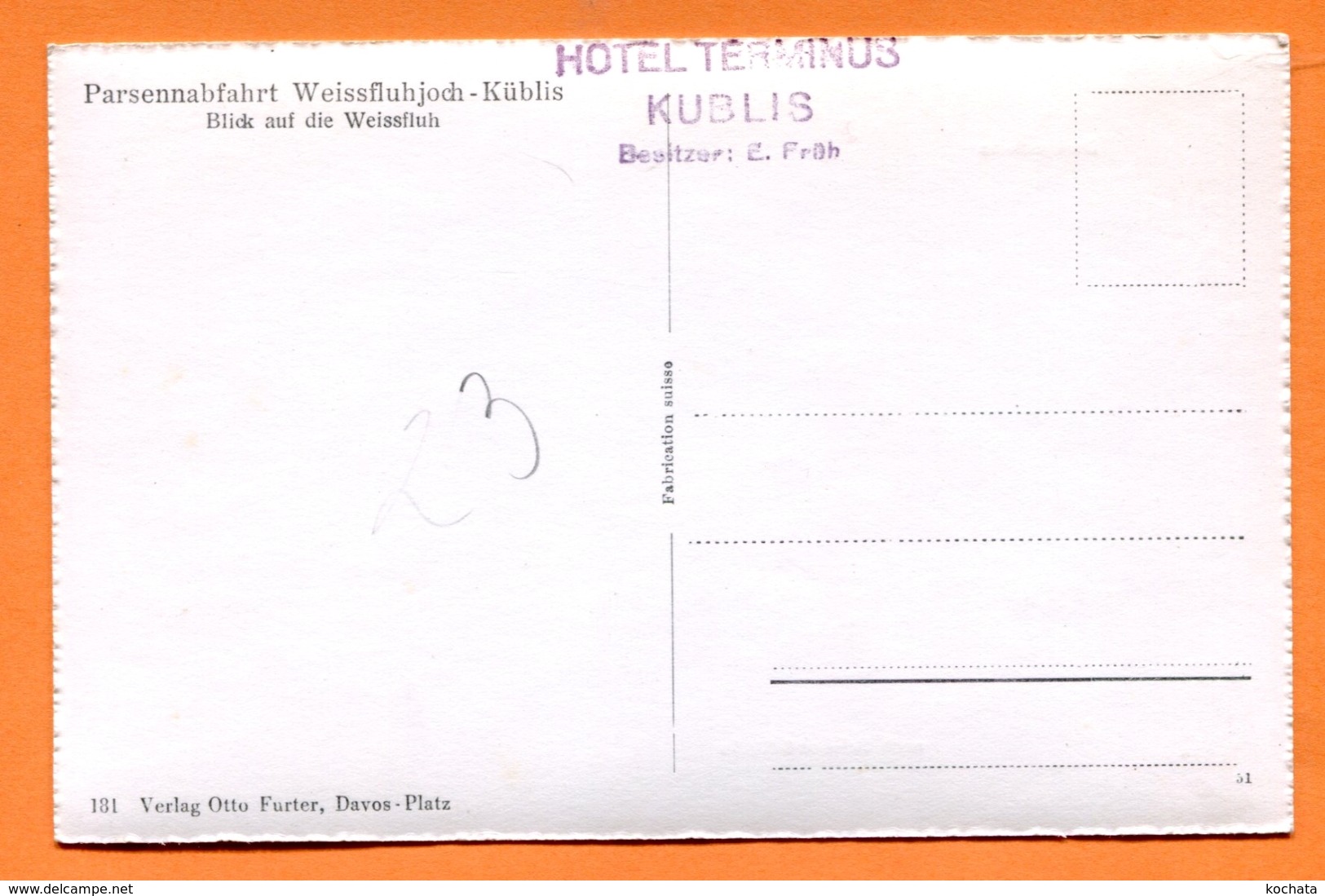 Y009, Parsennabfahrt Weissfluhjoch - Küblis, Derbyschuss, Weissfluh, Schwendi-Küblis,Tampon Hôtel Terminus,181, Animée, - Küblis