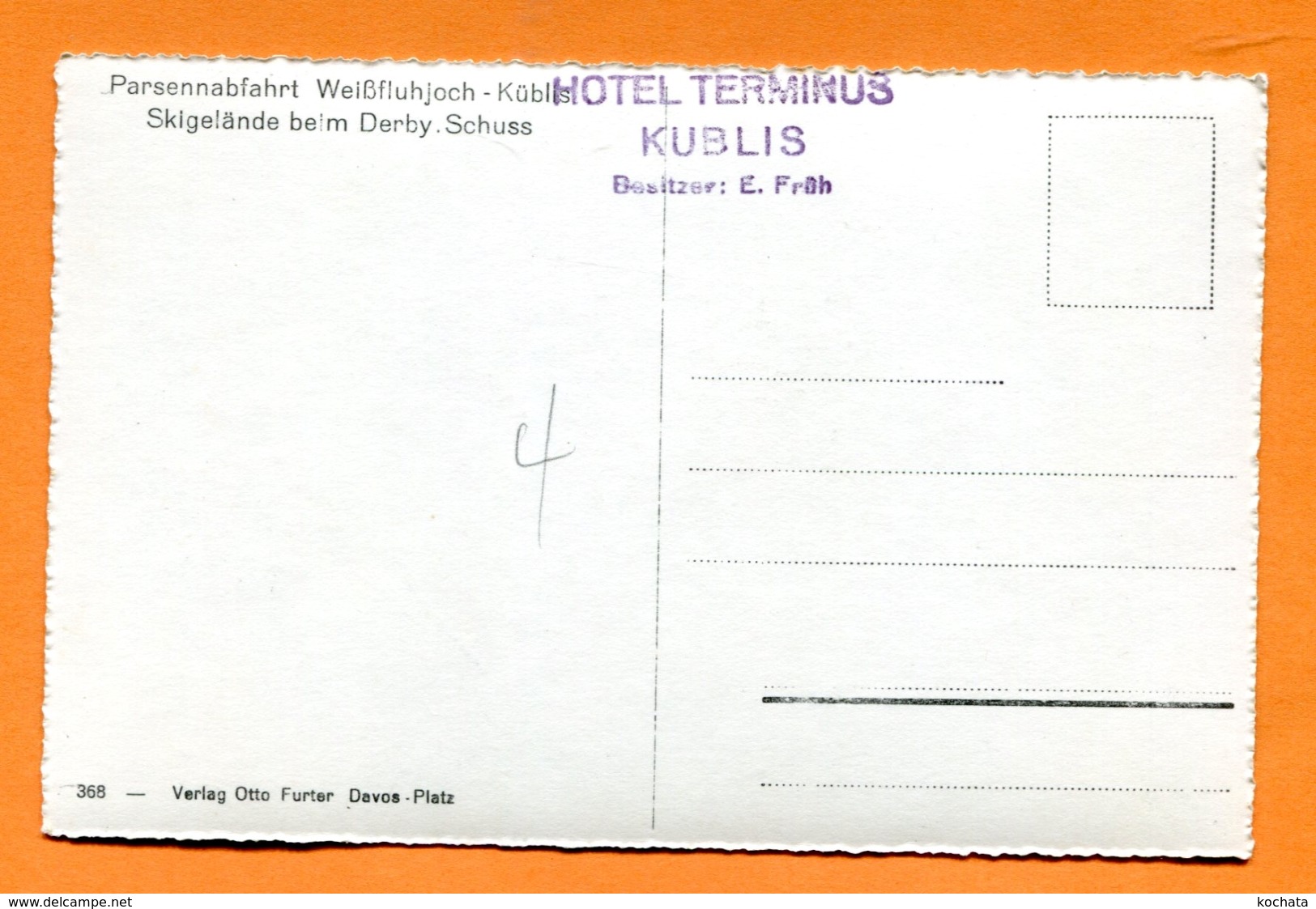 Y011, Parsennabfahrt Weissfluhjoch - Küblis, Derbyschuss, Weissfluh, Tampon Hôtel Terminus,368, Animée, Non Circulée - Küblis