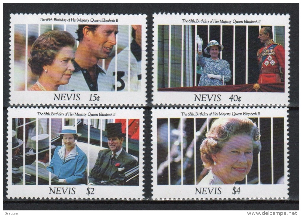 Nevis Set Of Stamps Celebrating 65th Birthday Of Queen Elizabeth 1991. - St.Kitts And Nevis ( 1983-...)
