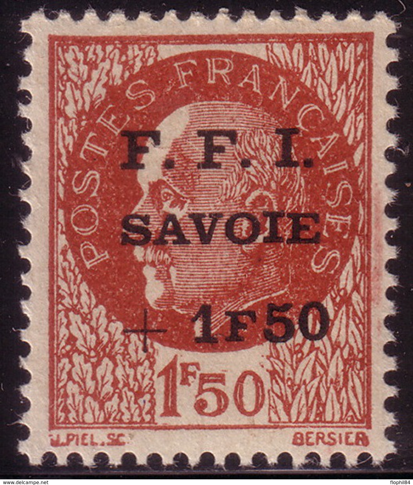 LIBERATION - CHAMBERY - SAVOIE - N°1 - 1F50 BRUN TYPE PETAIN - SURCHARGE FFI - TRACE DE CHARNIERE - COTE 30&euro; - Libération