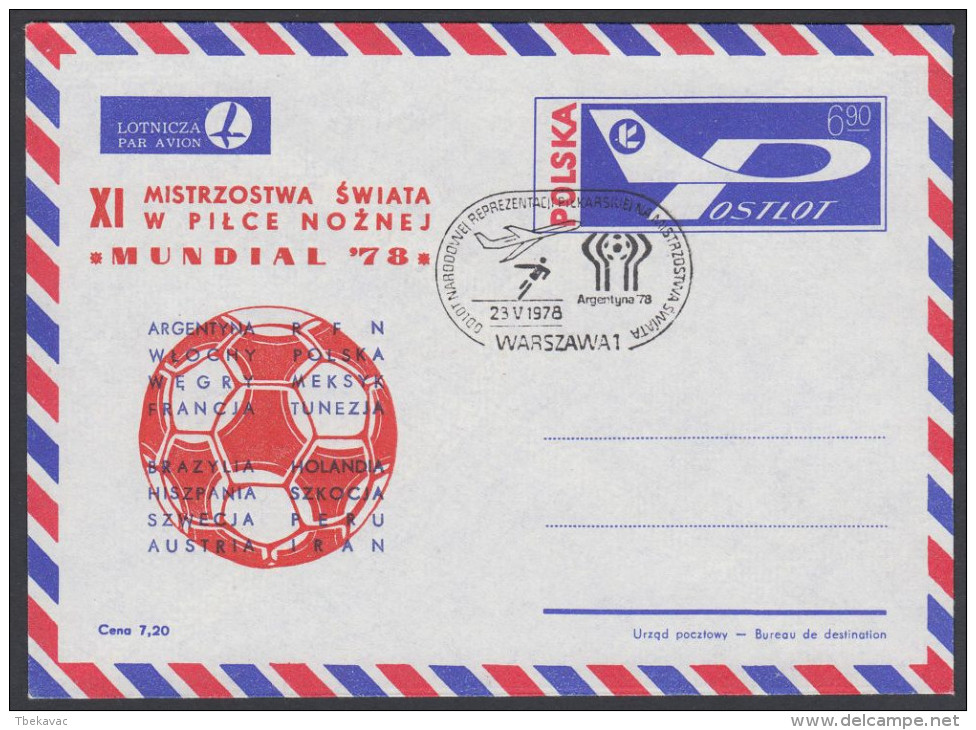 Poland 1978, Prestamped Airmail Cover "Soccer World Cup 1978 In Argentina" W./postmark "Warshaw", Ref.bbzg - Vliegtuigen