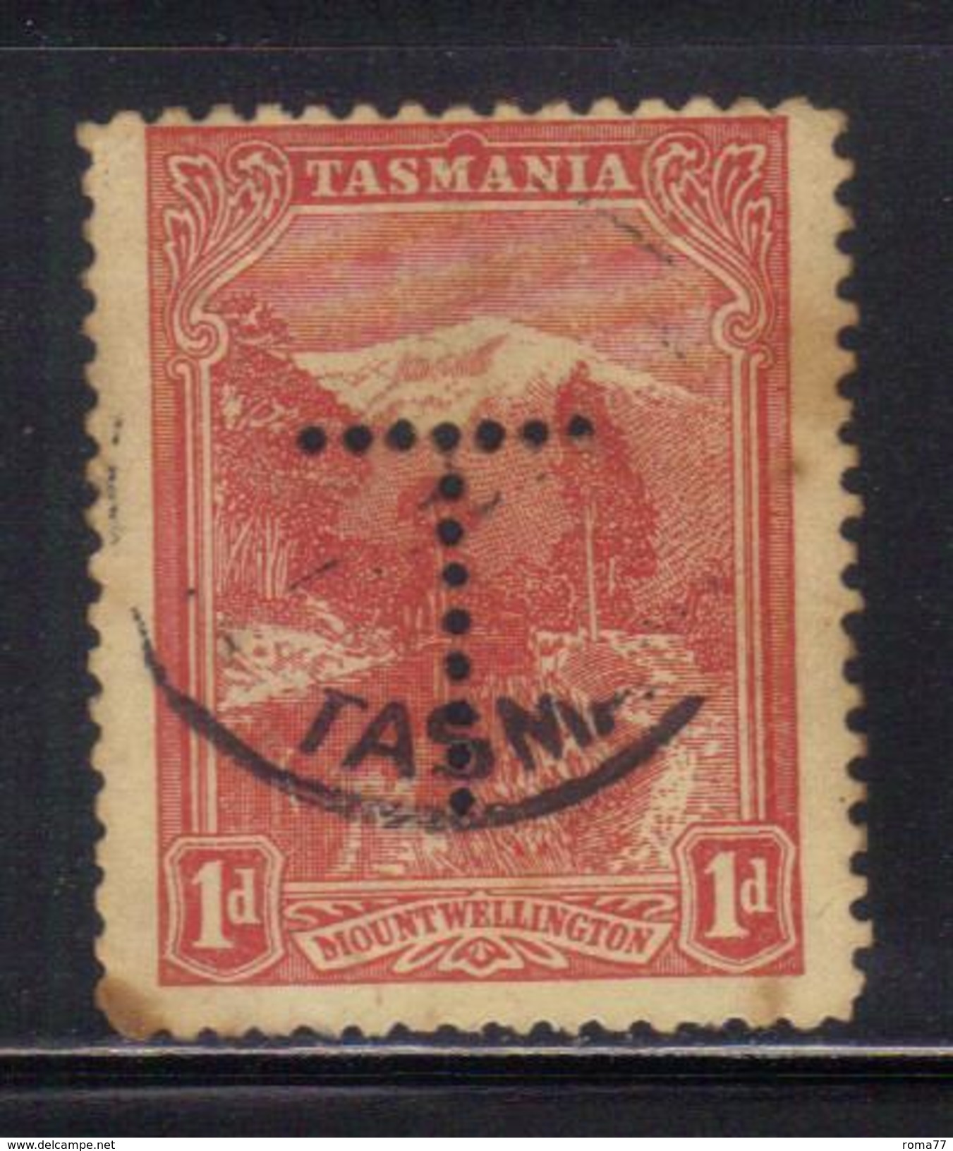 T1923 - TASMANIA 1 Penny Official :  Wmk  V Over Crown  Used . Punctured T - Oblitérés