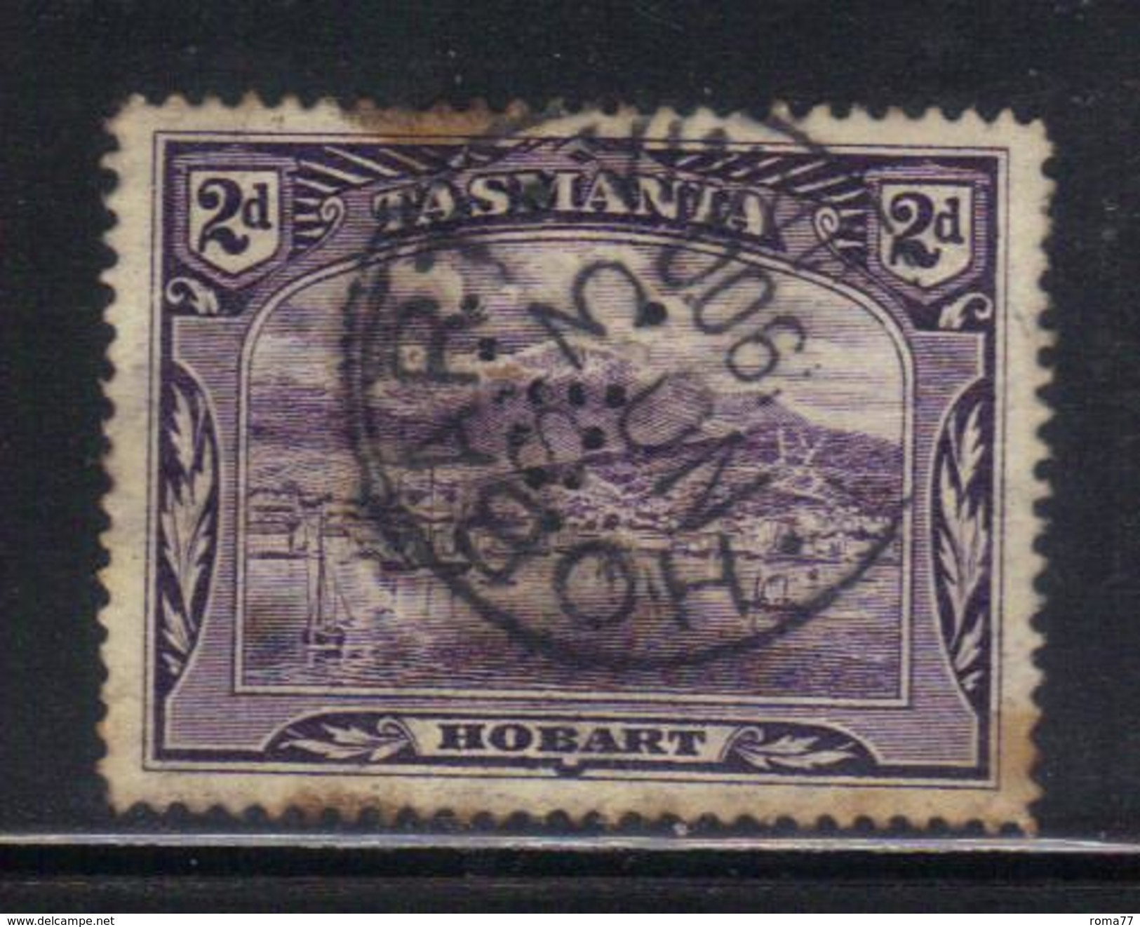 T1925 - TASMANIA 2 Pence Wmk TAS Used . Punctured A - Used Stamps