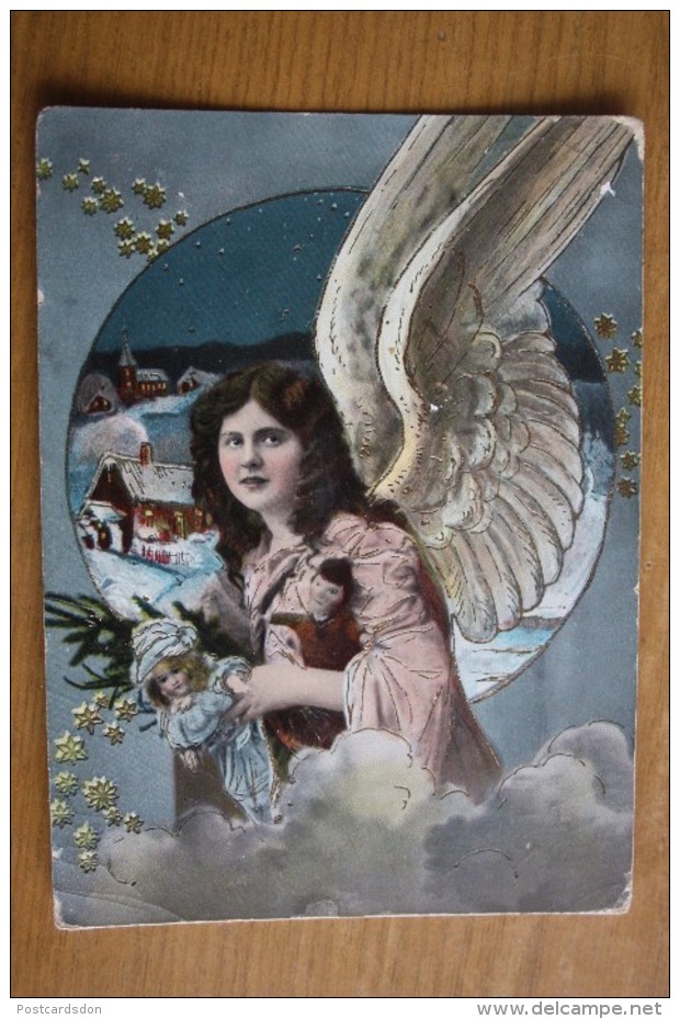 Christmas -  (ANGEL ) Old Vintage Postcard 1910s - Rare - Angeles