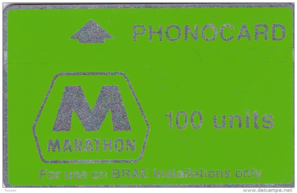 UK, CUR004, 100 Units, Marathon, Oil Rig Phonecard, Green Band, Notched, 2 Scans.   (Cn : 205A). - [ 2] Oil Drilling Rig