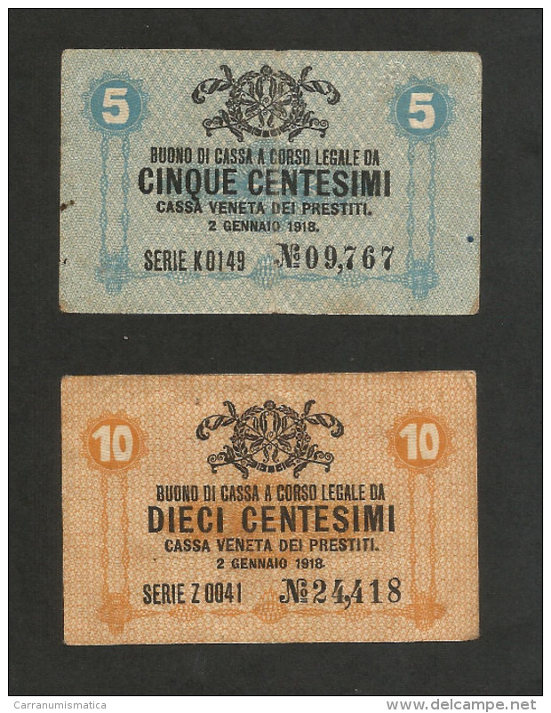 ITALIA - CASSA VENETA Dei PRESTITI- BUONO Di CASSA Da 5 & 10 CENTESIMI ( 1918 ) - [ 4] Vorläufige Ausgaben