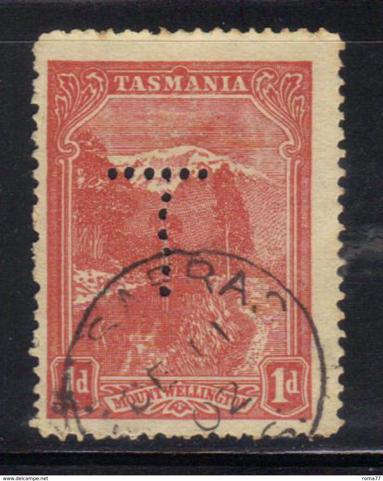 T1940 - TASMANIA 1 Penny Wmk V On Crown Sideways Used . Punctured T - Used Stamps
