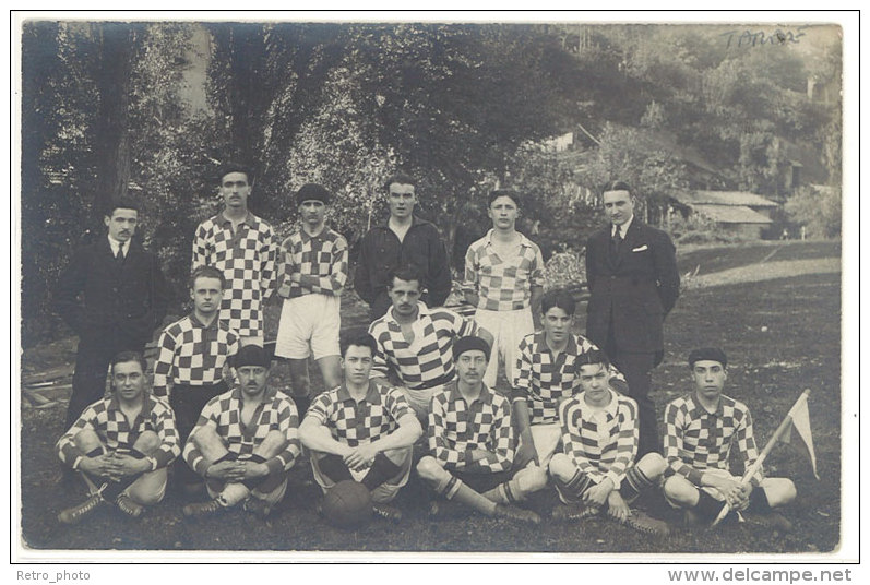 Cpa Carte-photo équipe De Football ( Maillot à Damiers ) (éditeur Etienne, Tarare )     ((S.1326)) - Football