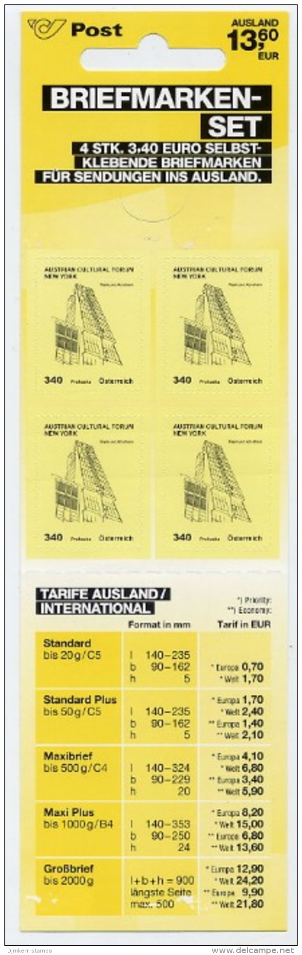 AUSTRIA 2012 Cultural Buildings Definitive 340 C. Retail Pack With 4 Stamps.  Michel MH 0-21 (3016) - Ongebruikt