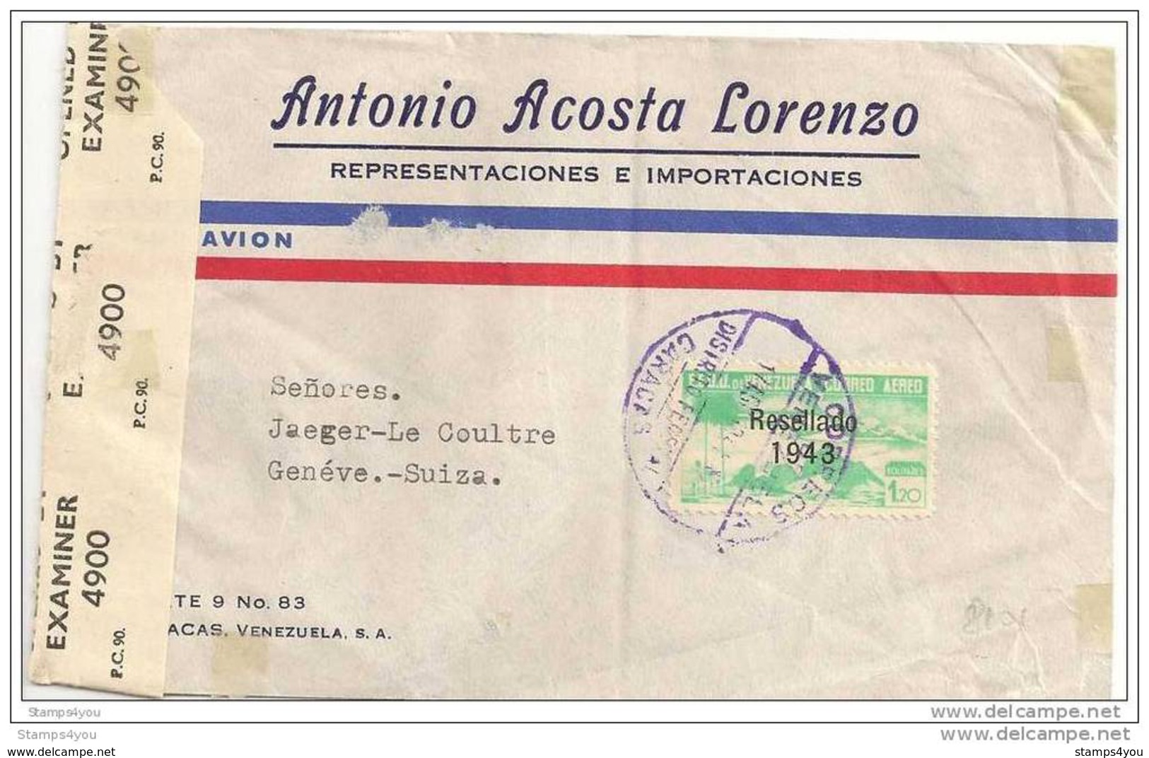 TH - 8101 - Lettre Envoyée De Caracas En Suisse - Timbre Très Rare Sur Lettre - Censure - Venezuela