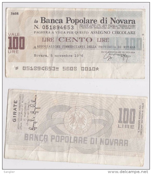 LA BANCA POPOLARE DI NOVARA - 100 LIRE - [ 4] Vorläufige Ausgaben